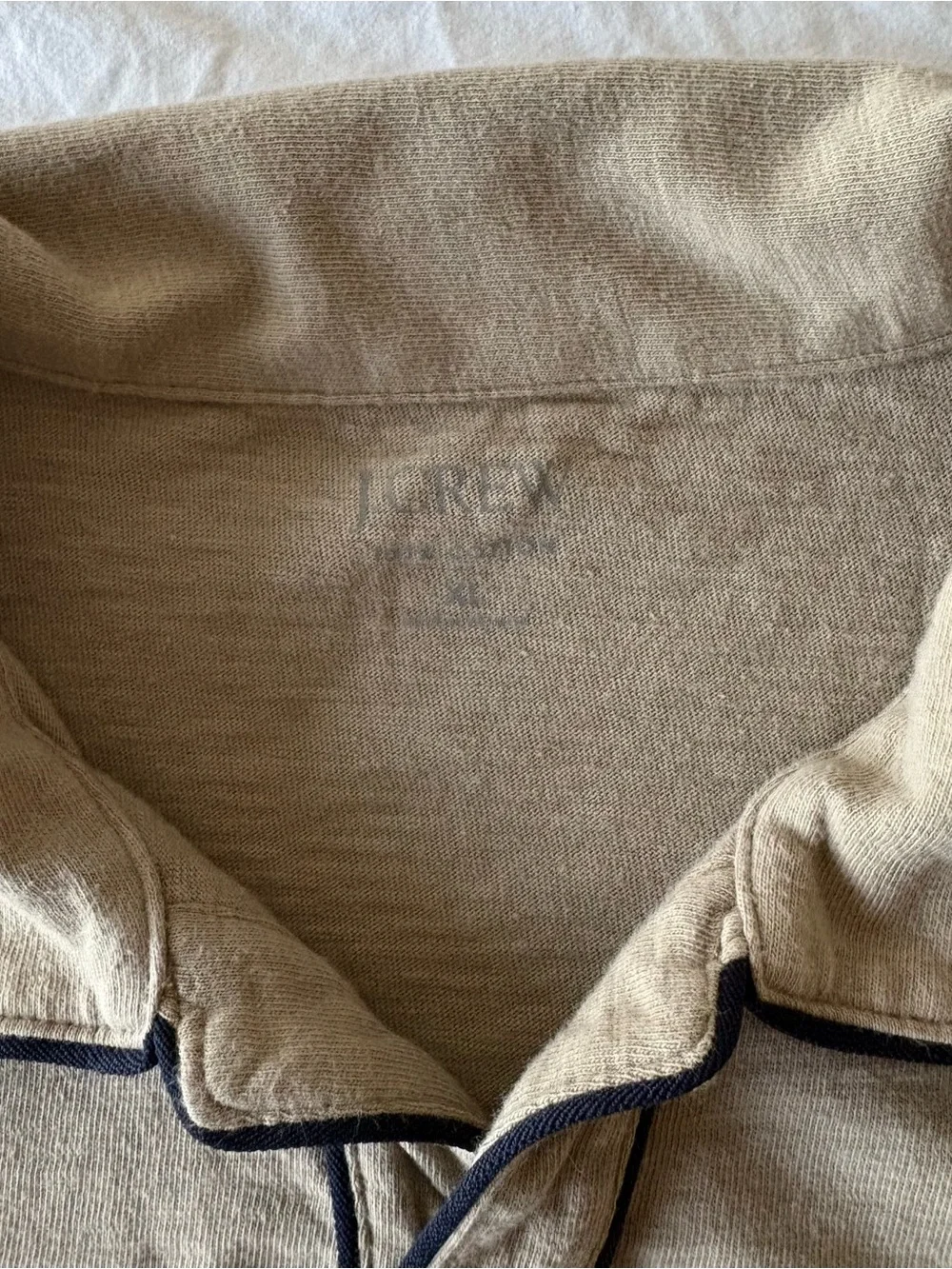 J. Crew Men's Johnny Collar Polo Shirt Tipped Trim Khaki Beige Size XL